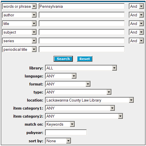Searching Lackawanna County Law Library